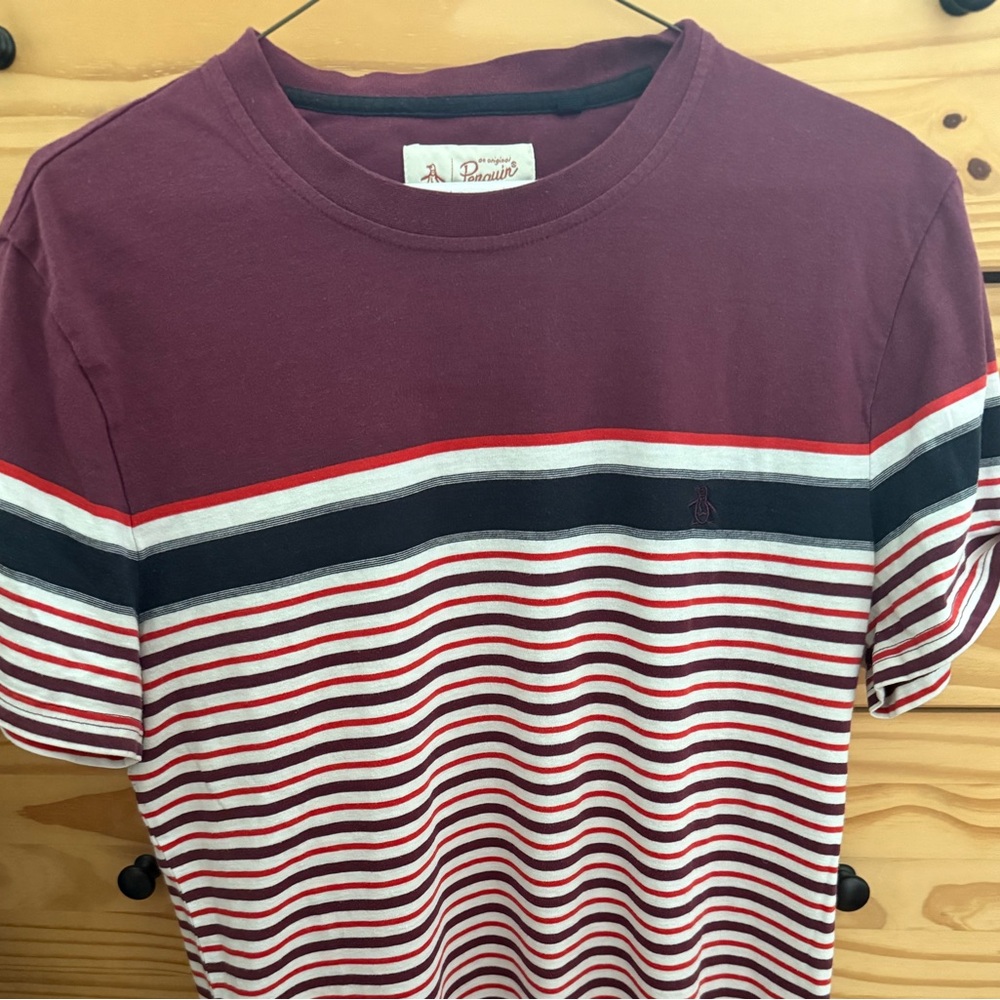 Original Penguin Burgundy and Striped Short Sleeve Tee
